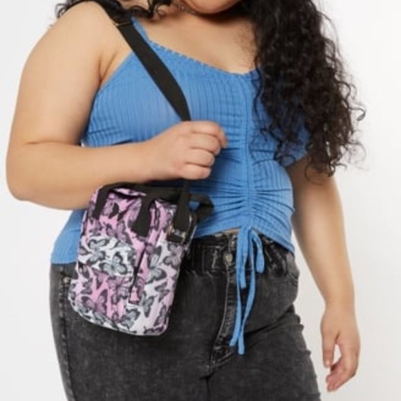 🎉Mini Purse Pink Butterfly Nylon Adjust Strap Crossbody Bag - Picture 1 of 10